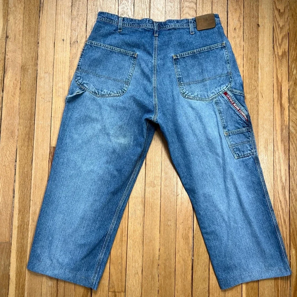 Y2K Vintage Polo Jeans Co Baggy Wide Leg‎ Carpenter Crop Men's Size 37x26.5 READ